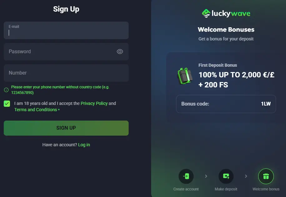 Step-by-step guide on how to register at LuckyWave Casino