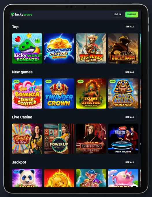 Online games available on the LuckyWave Casino mobile app